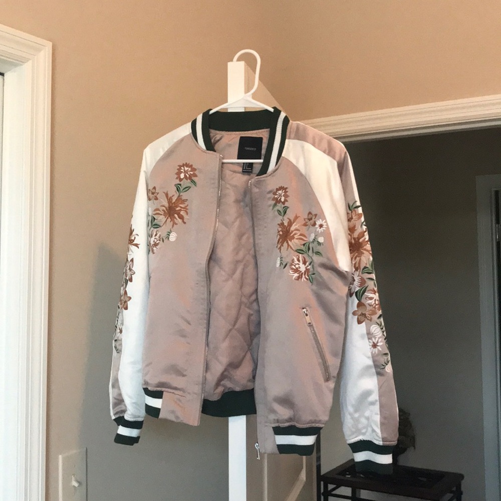 Multi color & floral, silk bomber jacket.